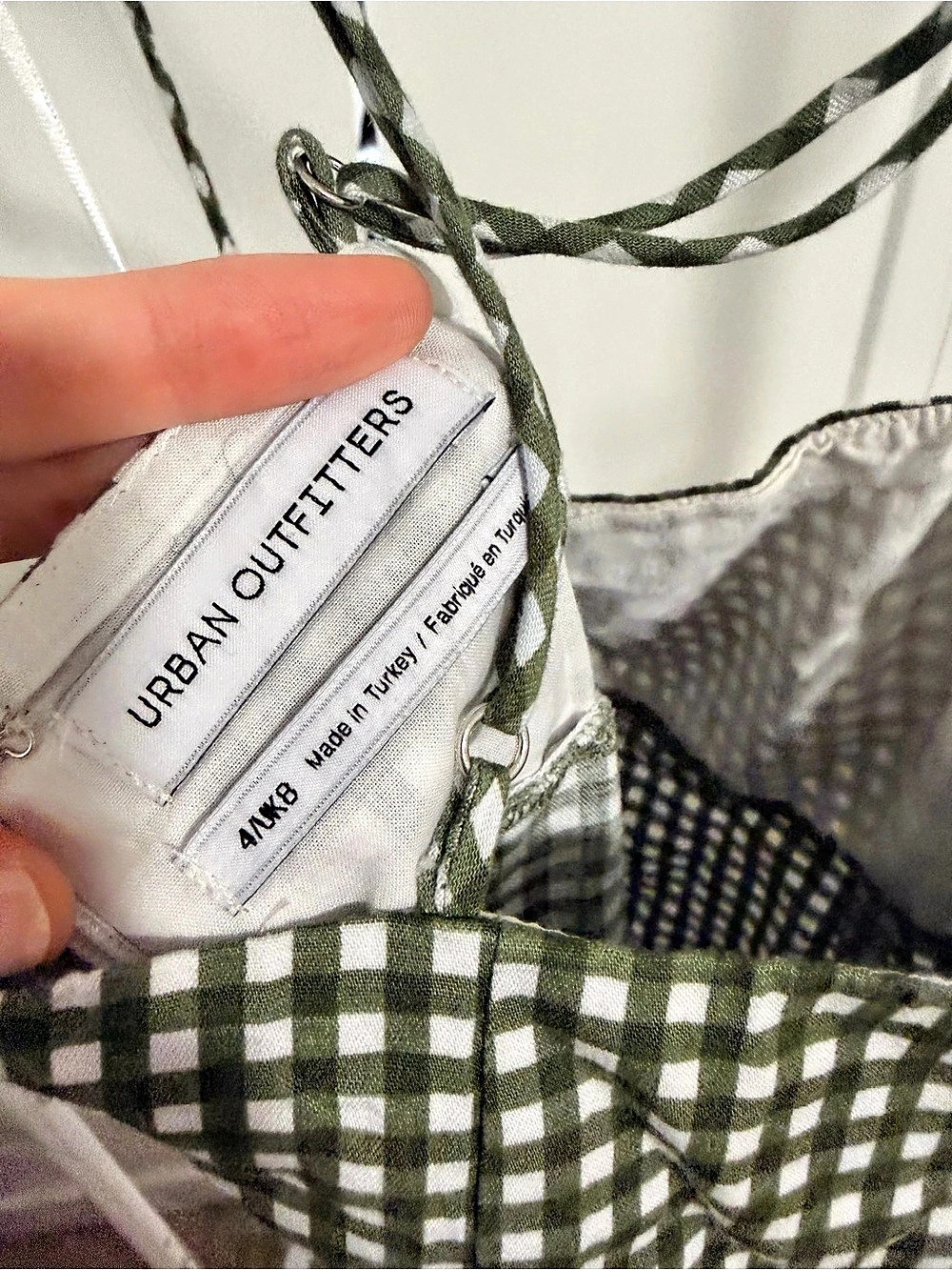 Urban Outfitters Gingham Mini Dress in Green & White Size 4 - Picture 3 of 4